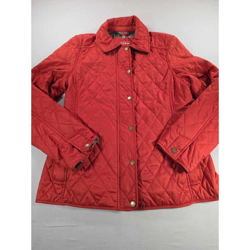 LL Bean Quilted Barn Jacket Red XS Petite Diamond Stitched Insulated 284360